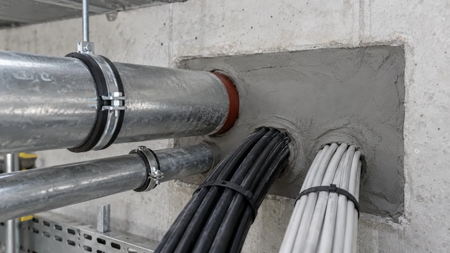 Uszczelnione przejście instalacyjne w betonie